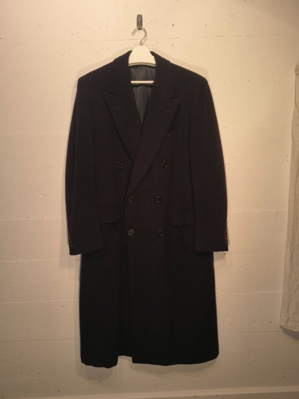Vintage Samuelsohn Pure Virgin Wool Double Breasted Overcoat 40R Navy Harry